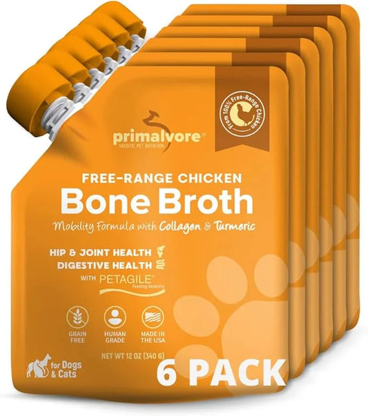 Primalvore Free-Range Bone Broth for Dogs &Cats, Mobility Formula w/Collagen Peptides to Help Support Hip & Joints, Digest...