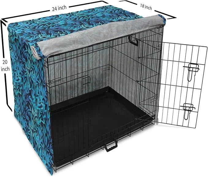 Lunarable Leaf Print Dog Crate Cover, Watercolor Hawaiian Inspired Nature Exotic Silhouettes on Dark Back, Easy to Use Pet...