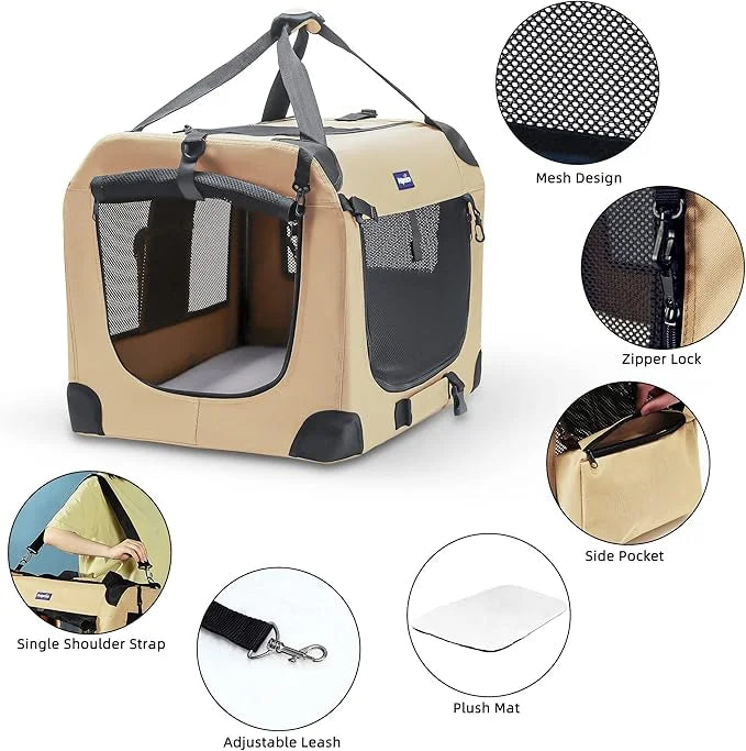 Petprsco Portable Collapsible Dog Crate, Travel Dog Crate 24x17x17 with Soft Warm Blanket and Foldable Bowl for Large Cats...
