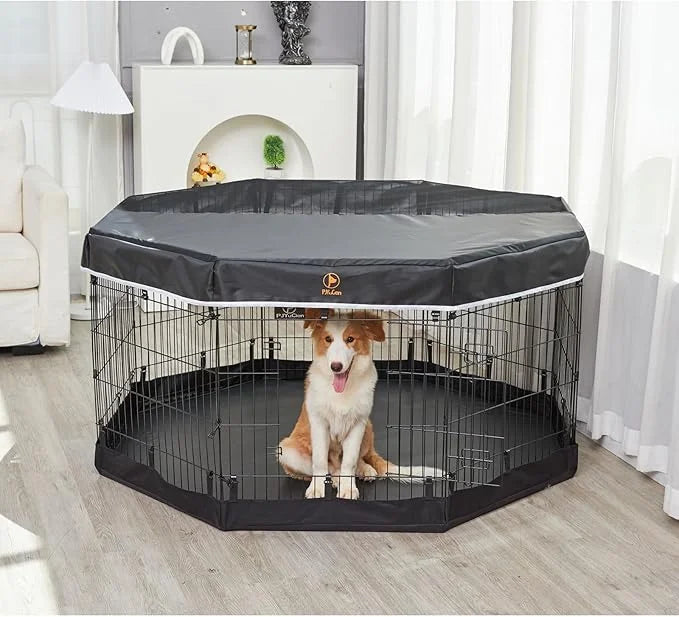 PJYuCien Dog Playpen Bottom Pad + Top Cover,Fits 24 Inch 8 Panels Regular Octagon Metal Exercise Pet Pen,Black (Note:Playp...