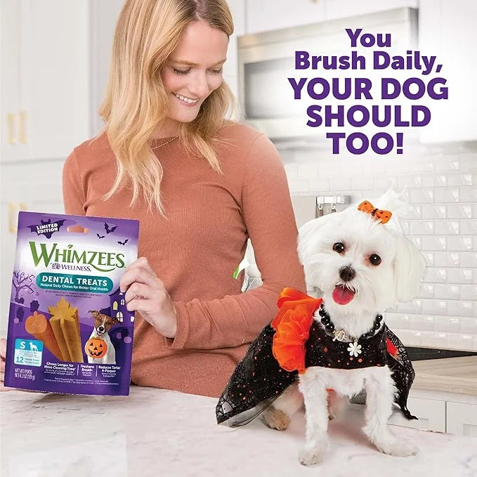 Whimzees by Wellness Halloween Natural Dental Chews for Dogs, Long Lasting Treats, Grain-Free, Freshens Breath, Small Bree...