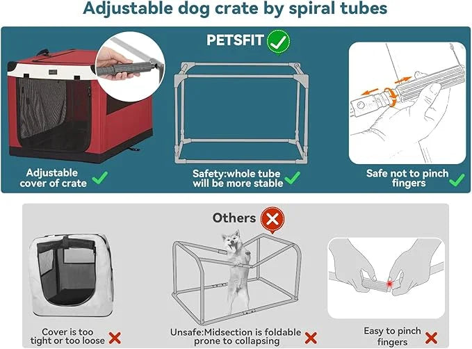 PETSFIT Soft Dog Crate, with Patented Adjustable Fabric Cover, Chewproof & Lockable Mesh Doors, Waterproof Base Portable K...