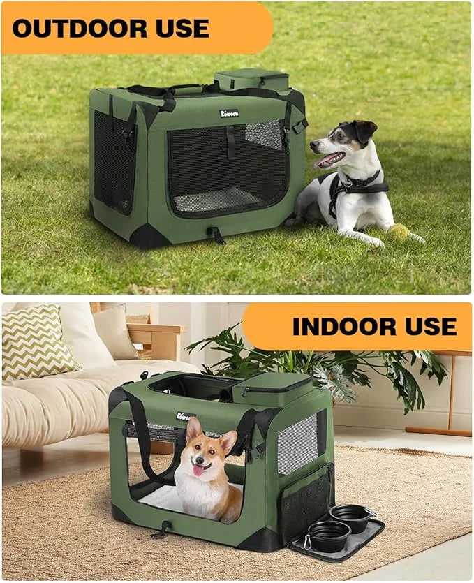 Extra Large Dog Crate with 2 Foldable Bowl, 40 Inch Collapsible Travel Dog Crate Kennel with Soft Blanket for Medium Dogs,...