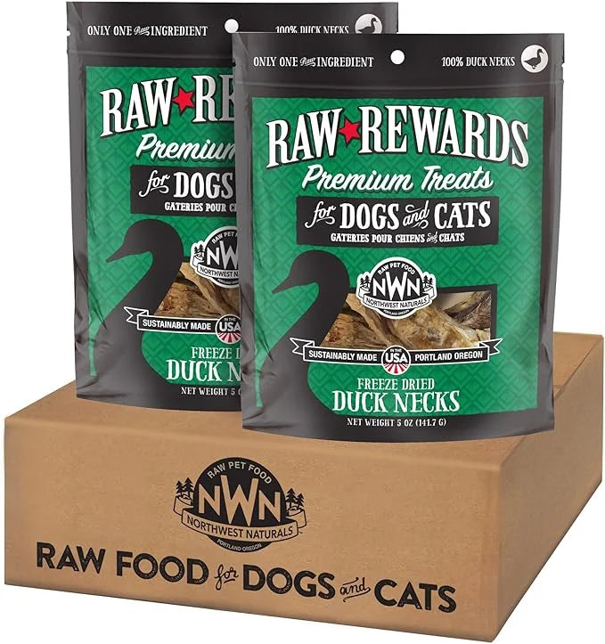 Northwest Naturals Raw Rewards Freeze-Dried Duck Neck Treats for Dogs and Cats - Bite-Sized Pieces - Healthy, 1 Ingredient...