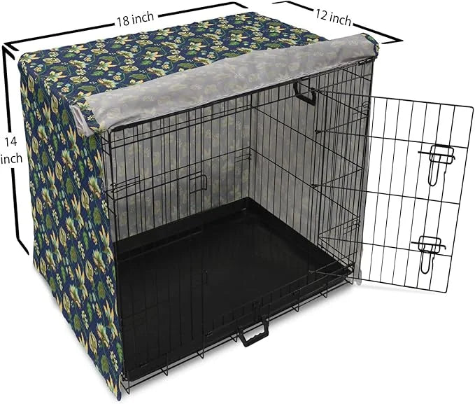 Lunarable Jacobean Dog Crate Cover, Triangles with Floral Pattern Stalks Leaves Flowers Whimsical Nature, Easy to Use Pet ...