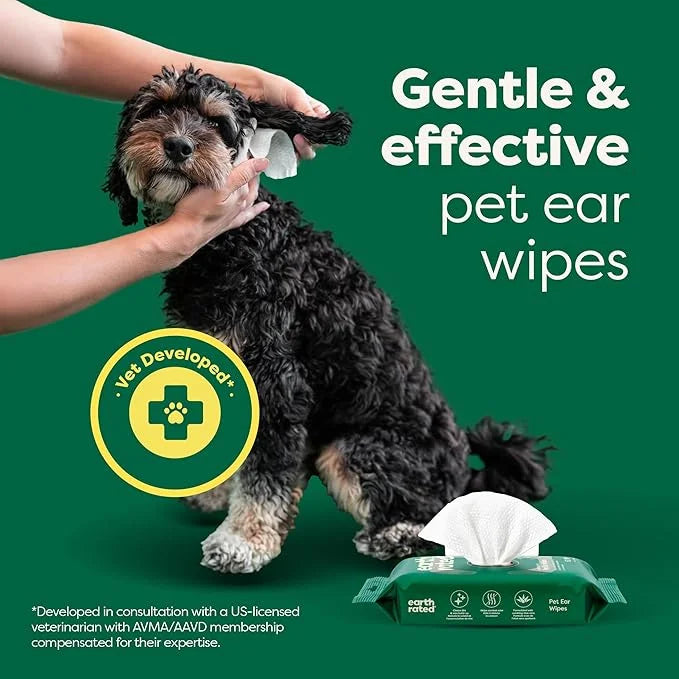 Earth Rated Vet-Developed Pet Ear Wipes, Hypoallergenic Cleaner for Dogs & Cats Ears to Remove Dirt and Wax Build Up, Wild...