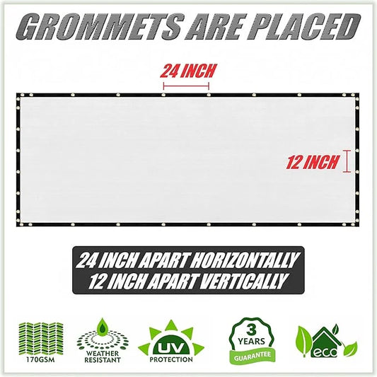 ColourTree 4' x 21' White Custom Size Shade Cloth with Grommets - 90% Sunblock, Durable Mesh Fabric Tarp for Dog Kennel Co...