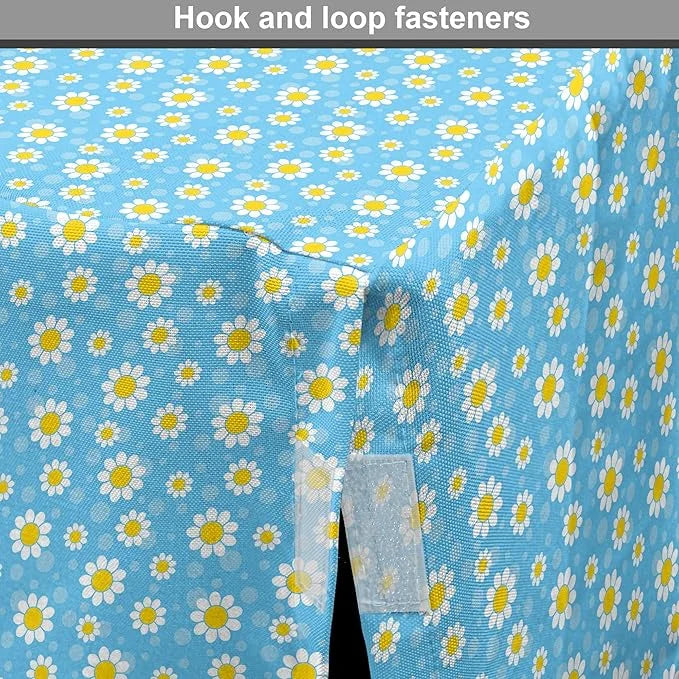 Lunarable Yellow and Blue Dog Crate Cover, Graphic Daisies Chamomiles Summer Nature Pattern with Dots, Easy to Use Pet Ken...