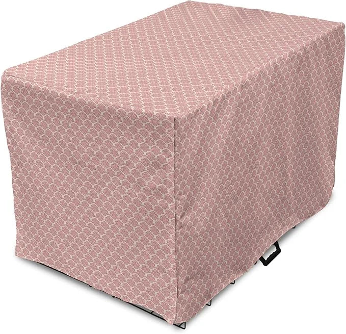 Lunarable Damask Dog Crate Cover, Victorian Ornate Feminine Pattern Old Fashioned Repeated Curly Floral Leaves, Easy to Us...