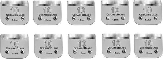 10 Pack Detachable Pet Dog Grooming Clipper Ceramic Blade Sets,Compatible with Andis Size 10 Cut Length 1/16"(1.5mm),Compa...