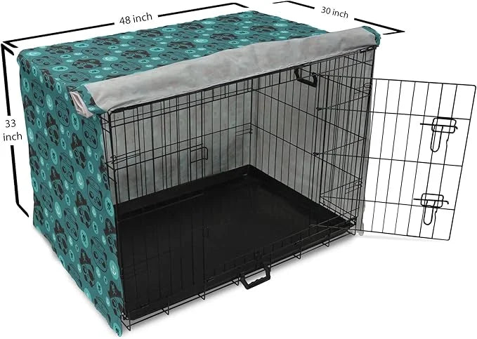 Lunarable Panda Dog Crate Cover, Pirate and Sailor Bears Skulls on Crossed Bones Anchors Within Circles, Easy to Use Pet K...