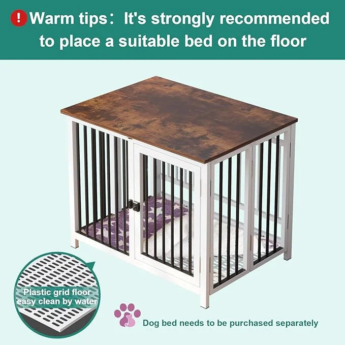 Heavy Duty Dog Crate Furniture, Fully Assembled exc. Locks, All Metal Frame & Wooden Tabletop, Modern Kennel for Small Dog...