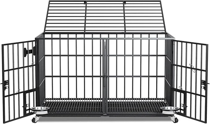 54 inch XL Dog Crate for Large Dog/Double Medium Dogs,Heavy Duty Metal Dog Cages,All Metal Open Top,Dog Kennel Indoor with...