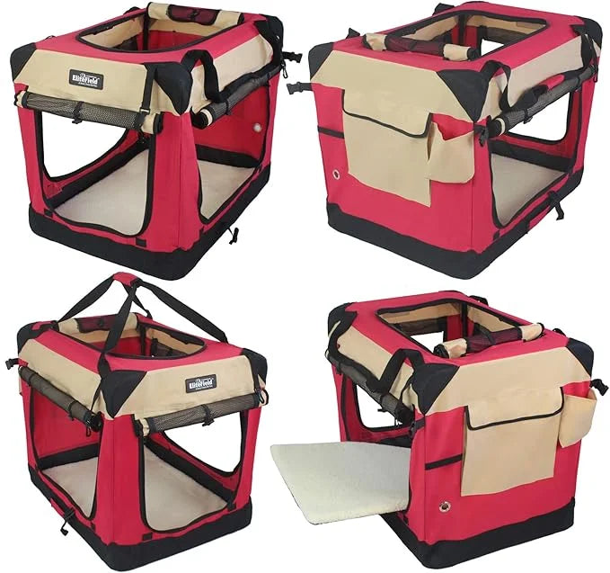 EliteField 4-Door Folding Soft Dog Crate with Curtains, Carrying Bag and Fleece Bed (2 Year Warranty), Indoor & Outdoor Pe...