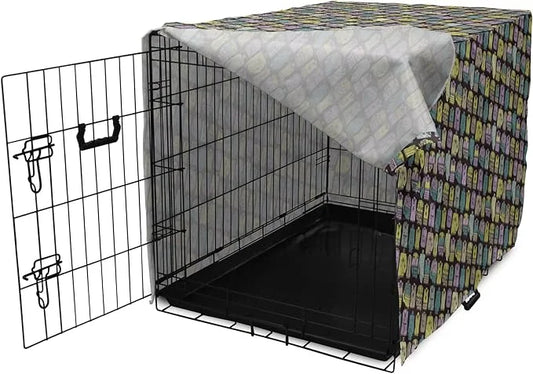Ambesonne Fashion Dog Crate Cover, Diagonal Vintage Knitted Clothing Outfits Autumn Spring Winter Seasons, Easy to Use Pet...