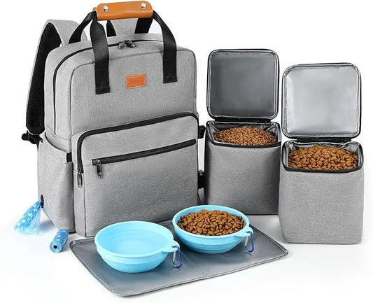 Dog Travel Bag, Airline Approved Organizer Backpack with Multi-Function Pockets, 25L Accessories Set with 2 Food Storage C...