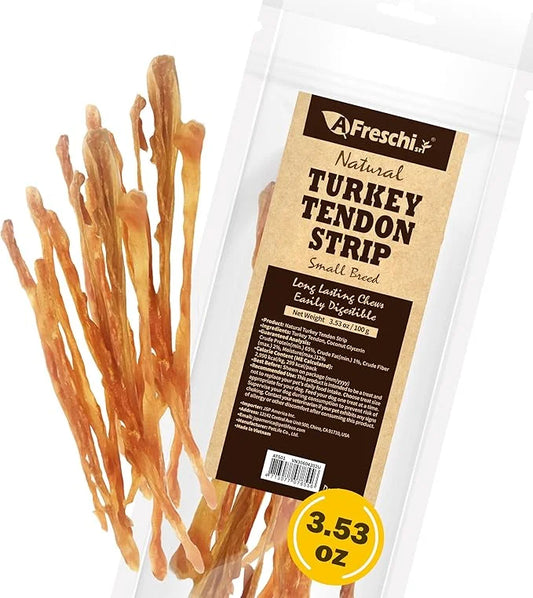 Afreschi Turkey Tendon Dog Treats, Strip 3.53 oz, USA Sourced Turkey, All Natural Human Grade Puppy Chew, Hypoallergenic, ...