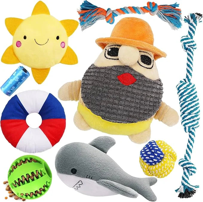 Zeaxuie 9 Pack Luxury Puppy Toys for Teething Small Dogs, Dog Toys with Cute Squeaky Puppy Chew Toys, Treat Ball and More ...