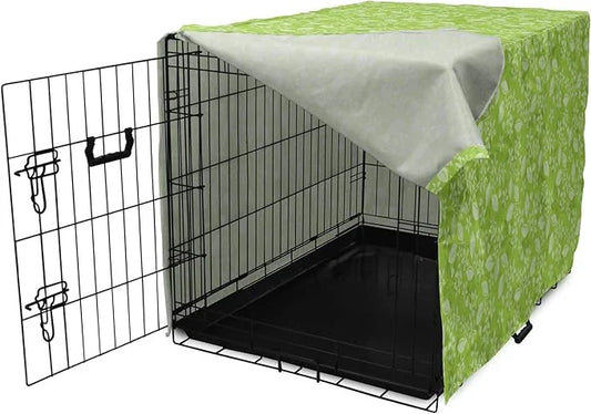 Lunarable Green Dog Crate Cover, Flourishing Spring Flowers Fresh Summer Meadow Themed Graphic Flora Print, Easy to Use Pe...