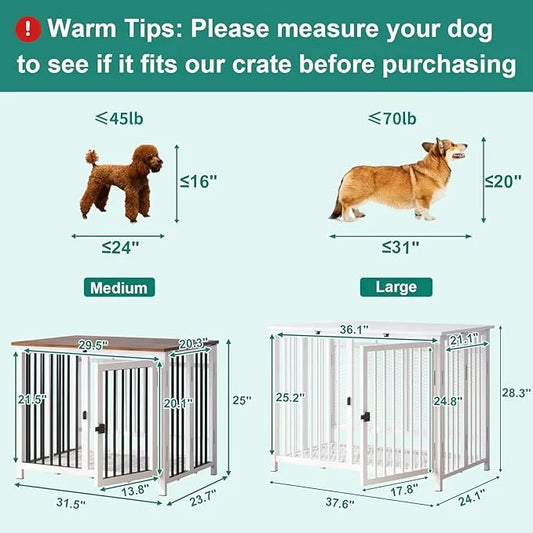 Heavy Duty Dog Crate Furniture, Fully Assembled exc. Locks, All Metal Frame & Wooden Tabletop, Modern Kennel for Small Dog...