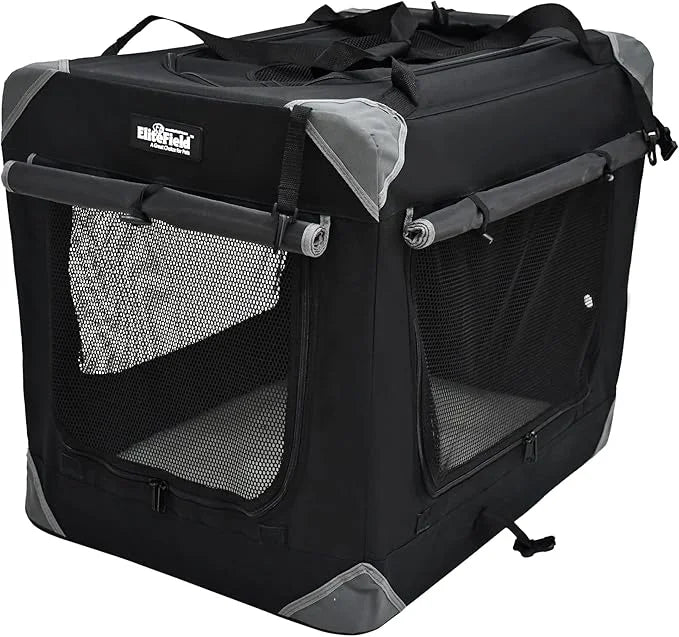 EliteField 4-Door Folding Soft Dog Crate with Curtains, Carrying Bag and Fleece Bed (2 Year Warranty), Indoor & Outdoor Pe...