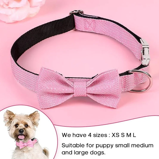 Dog Collar with Bow for Small Medium Large Dogs, Cute Bling Dog Bow Tie Collar with Metal Buckle, Soft & Durable for Puppy...