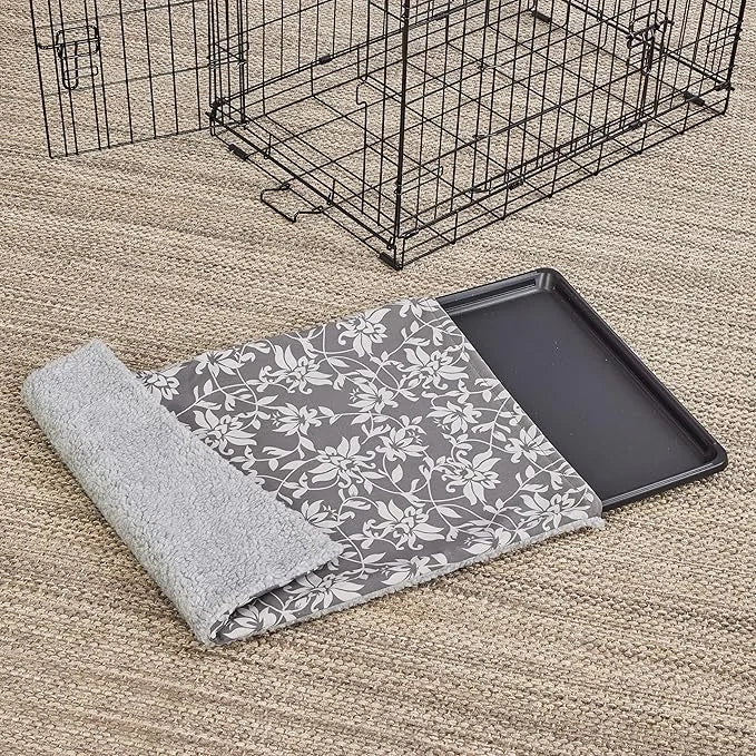 MidWest Homes for Pets Midwest Quiet Time Reversible Dog Crate Pan Cover, Fits Dog Crate Pans, 48" Gray Floral/Fleece, Pan...