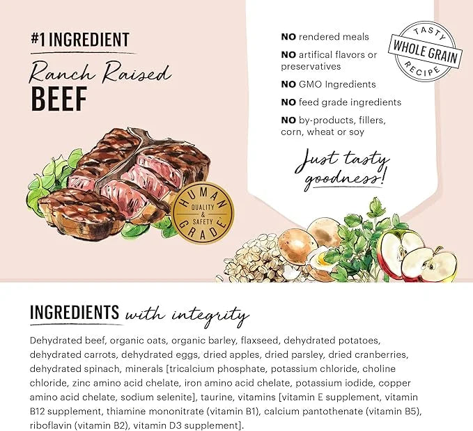 The Honest Kitchen Human Grade Dehydrated Whole Grain Dog Food – Complete Meal or Dog Food Topper – Beef 4 lb (makes 16 lb...