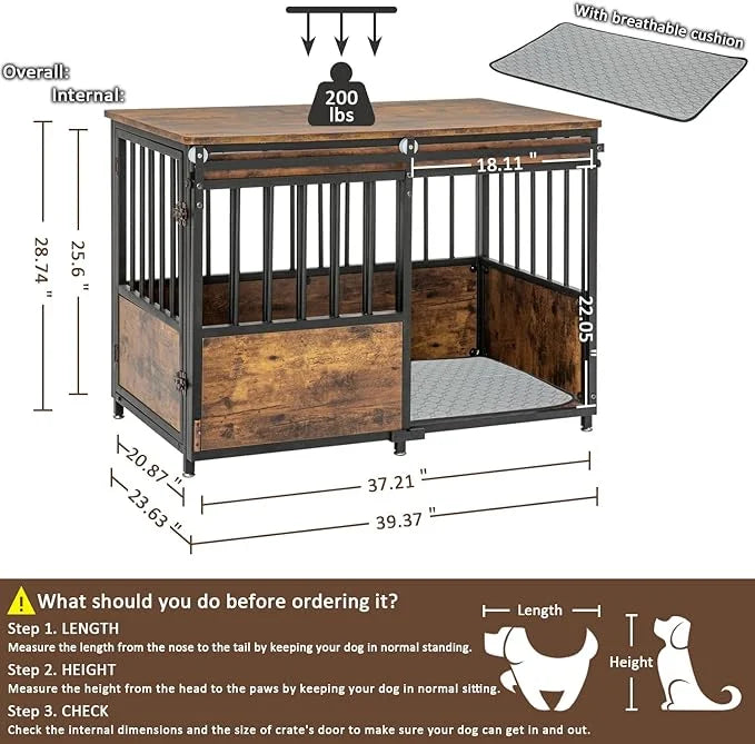 KOOPRO 40 Inch Dog Crate Furniture with Cushion for Large Medium Dogs, Wooden Heavy Duty Dog Kennel with Double Doors, Dec...