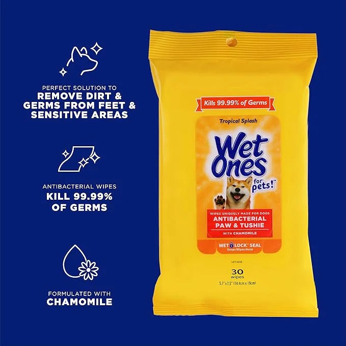 Wet Ones for Pets Paw & Tushie Dog Wipes With Chamomile, 30 ct - 8 Pack | Dog Wipes For All Dogs in Tropical Splash Scent ...
