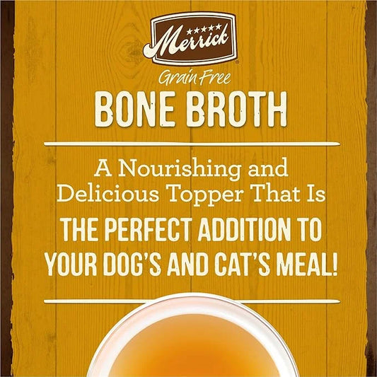 Merrick Grain Free Bone Broth, Premium Human Grade And Gluten Free Dog And Cat Food Topper Pouches, Chicken - 16 oz. Pouch...