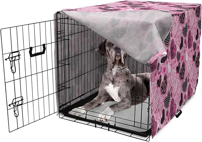 Lunarable Hearts Dog Crate Cover, Sewing Themed Love with Polka Dots Valentine's Day Inspired Image, Easy to Use Pet Kenne...