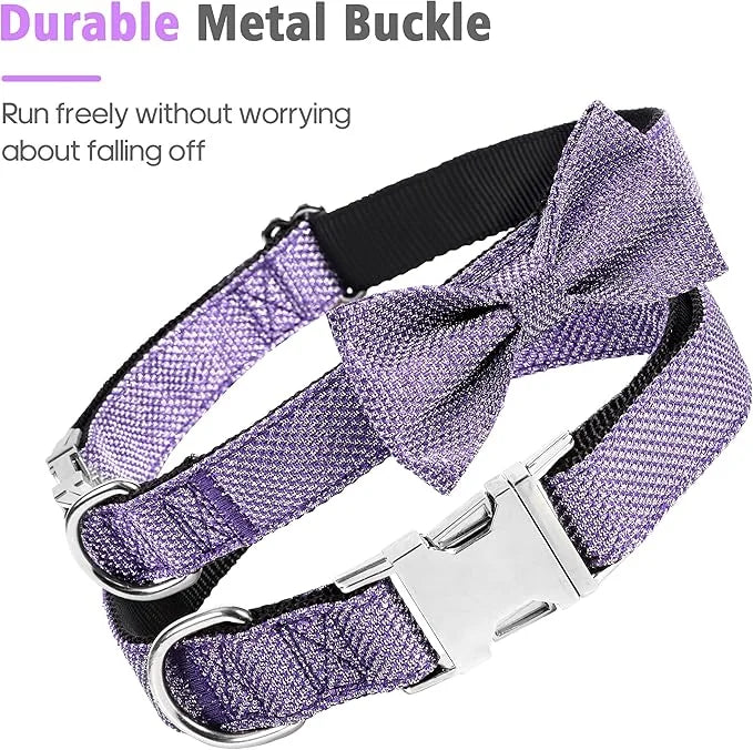 Dog Collar with Bow for Small Medium Large Dogs, Cute Bling Dog Bow Tie Collar with Metal Buckle, Soft & Durable for Large...