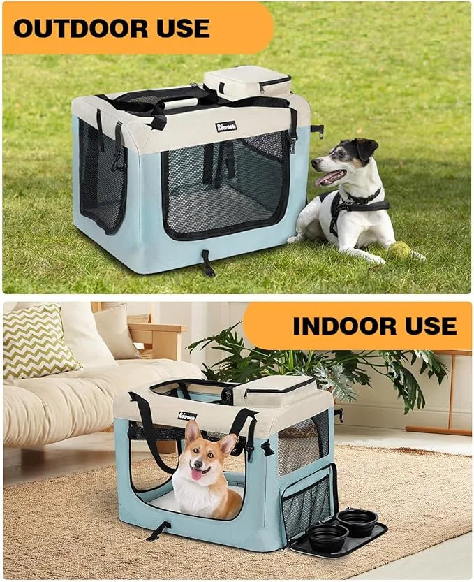 Extra Large Dog Crate with 2 Foldable Bowl, 32 Inch Collapsible Travel Dog Crate Kennel with Soft Blanket for Medium Dogs,...
