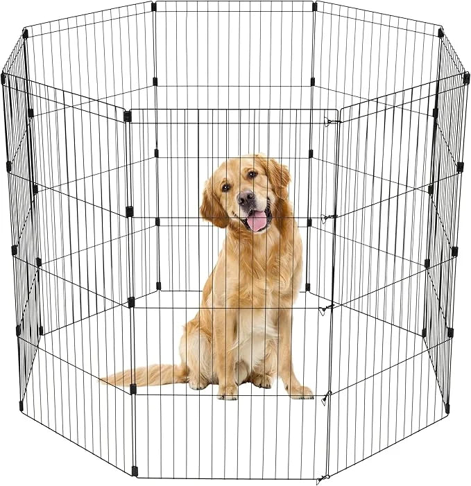 IRIS USA Metal Dog Playpen, 8-Panel 48" Pet Playpen, Puppy Playpen, Indoor/Outdoor Dog Fence, 58 x 58 x 48, Foldable, Cust...