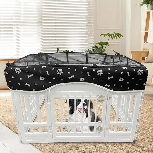PJYuCien Dog Playpen Mesh Top Cover, Fits 36 Inch 4 Panels Regular Square Plastic Exercise Pet Pen, Adhesive Tape Connecti...