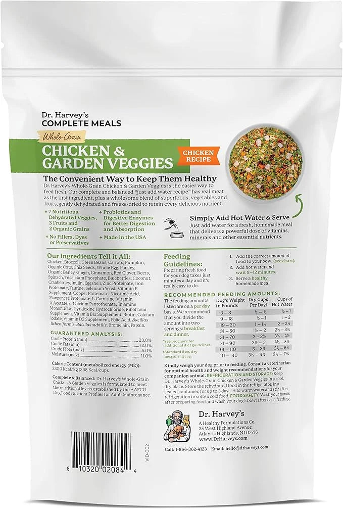 Dr. Harvey's Chicken & Garden Veggies Dog Food, Human Grade Whole-Grain Dehydrated Dog Food with Freeze-Dried Chicken (5.5...