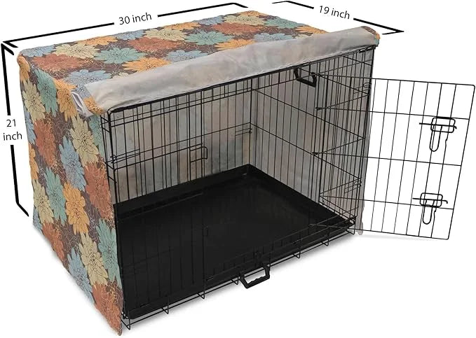 Lunarable Floral Dog Crate Cover, Blossoming Flowers Pattern Botanical Garden Art Illustration Colorful Vintage Design, Ea...