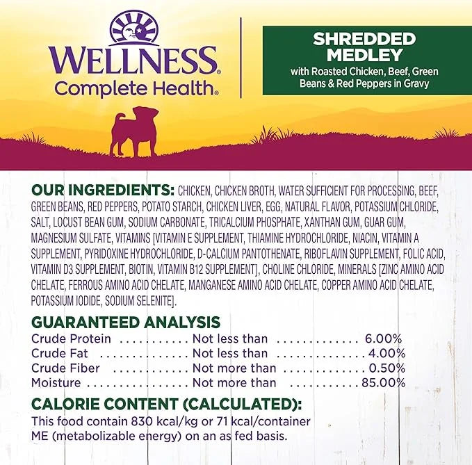 Wellness Natural Pet Food 3 Oz Grain Free Natural Wet Small Breed Roasted chicken, beef, green beans & Red Peppers. (12 Pa...