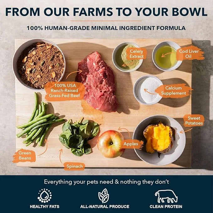 100% Human Grade Air Dried Dog Food - All Natural - USA Grass Fed Beef - Limited Ingredient Dog Food - Grain Free - Dehydr...