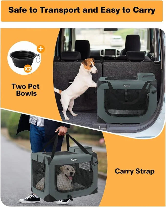 Extra Large Dog Crate with 2 Foldable Bowl, 28 Inch Collapsible Travel Dog Crate Kennel with Soft Blanket for Medium Dogs,...