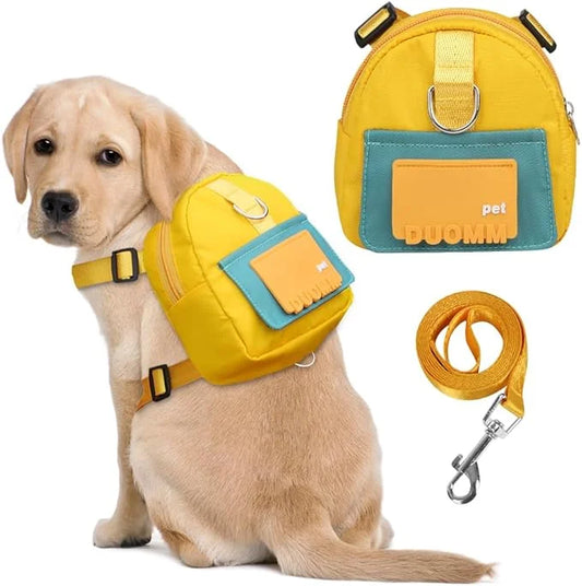 Dog Backpack Harness with Leash,Cute Pet Puppy Backpacks Bulid-in Dog Poop Bag Dispenser,Adjustable Pets Self Carrier Bag ...