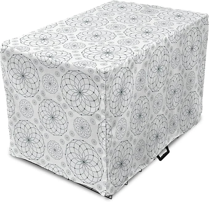 Ambesonne Sacred Geometry Dog Crate Cover, Circular Formations with Dots Flower Like Elements Design Print, Easy to Use Pe...