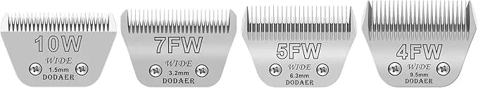 10W+7FW+5FW+4FW Detachable Dog Grooming Wide Blades,Cut Length 1/16"(1.5mm) to 3/8”(9.5mm) Compatible with Andis,Oster A5,...