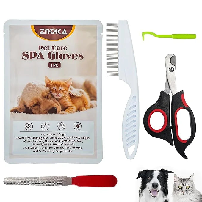 Pet Grooming Glove - Gentle Deshedding Brush Glove, Pet Bathing Wipes - Enhanced Five Finger Design - Daily Care and Trave...
