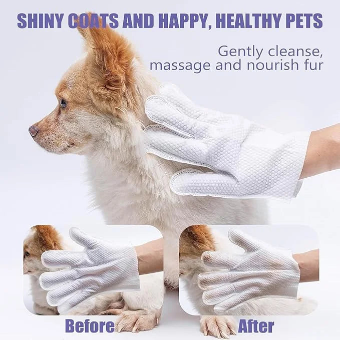 TIBLACK Pet Bathing Wipes for Dogs & Cats, Cleaning & Deodorizing Grooming Gloves, Nourish Fur Glove Wipes for Daily Care ...