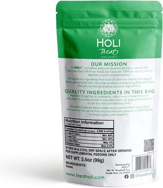 HOLI Freeze Dried Rabbit Treats for Dogs- All Natural Healthy Dog Treats, 100% Made in USA - Single Ingredient - Human Gra...