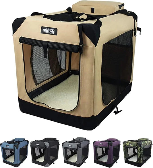 EliteField 3-Door Folding Soft Dog Crate with Carrying Bag and Fleece Bed (2 Year Warranty), Indoor & Outdoor Pet Home (30...