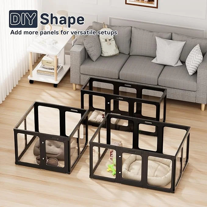 Dog Playpen, 24" Acrylic Plastic Pet Playpen with Door, Puppy Playpen, Indoor Dog Pen, Foldable, Customizable, Black 2 PCS...