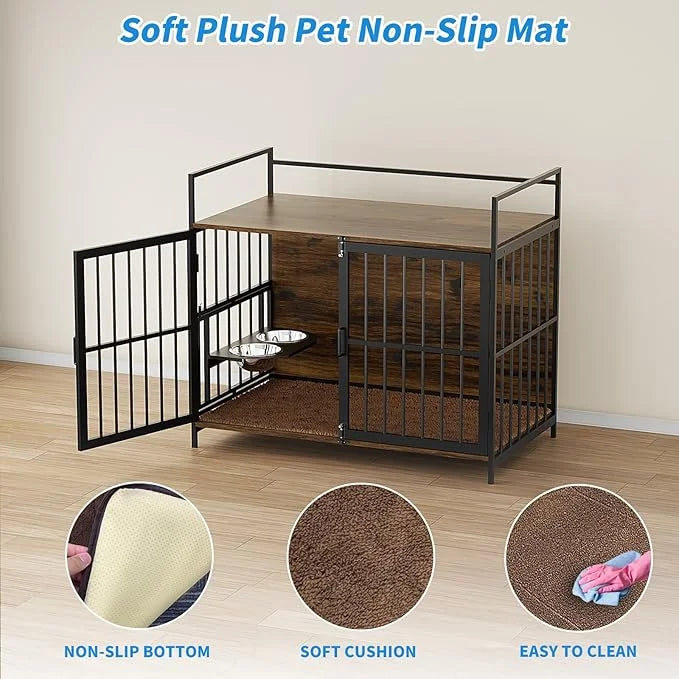 LOVMOR Dog Cage Furniture with Rotating Feeder Bowls, Dog Kennel Indoor with Cushion, Dog Crates for Small and Medium Dogs...